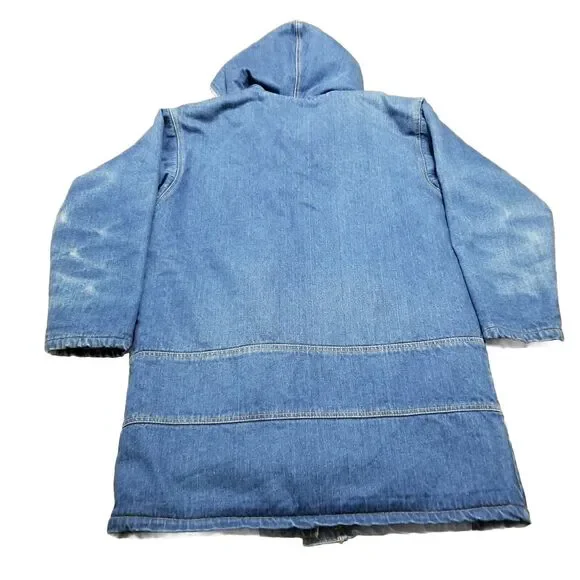 Sergio Valente Denim Jacket Women Size 6 Blue Hooded Sherpa Vtg Jean Barn Coat